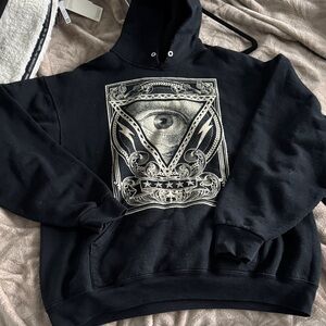 Tony Hawk y2k skater punk Illuminati Black alls seeing eye Graphic Hoodie large